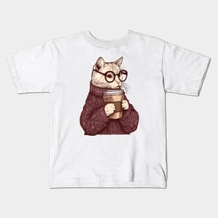 Sophisticated Coffee Cat Kids T-Shirt